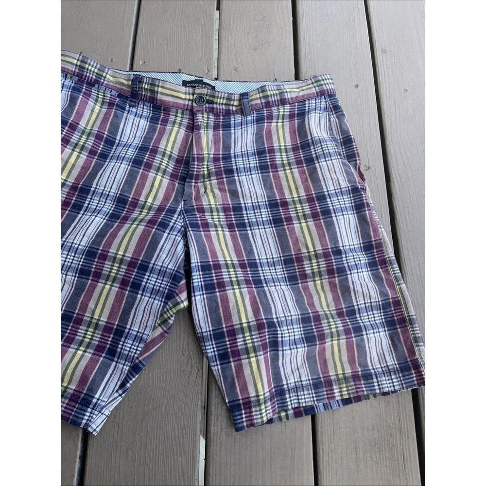BANANA REPUBLIC Men's Plaid Shorts Summer Fun 100% Cotton Size 36